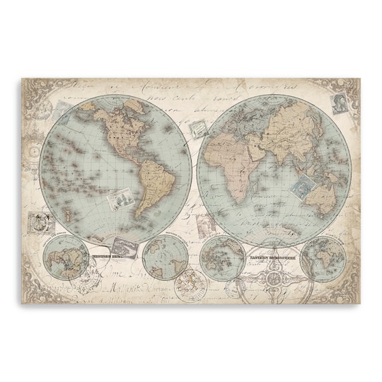 World Map Hemispheres Landscape Canvas Giclee